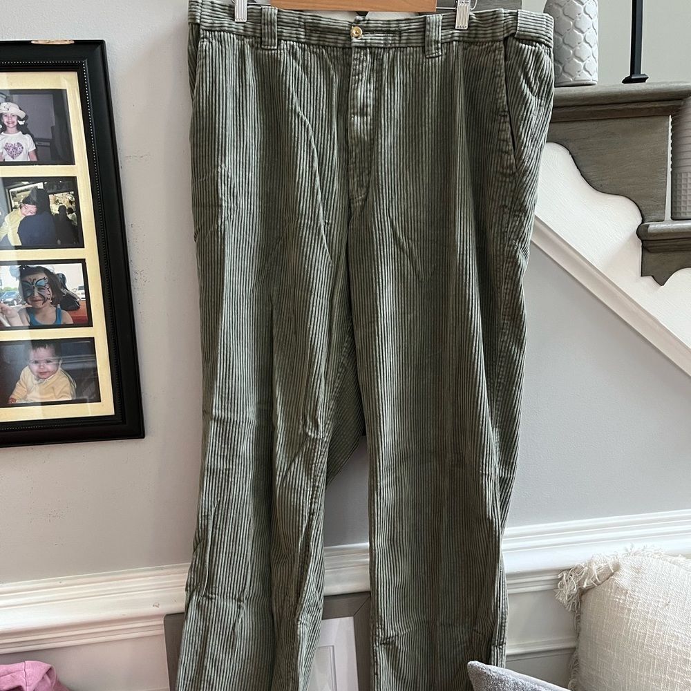 King Size Green Gray Wide Wale Corduroy Comfort Waist Pants sz 40/40